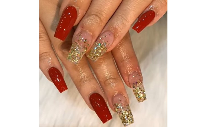 red nail designs: red nail designs with glitter are just the thing when feeling festive
