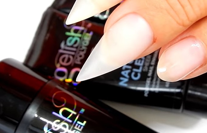 Gelish Polygel: Step 5, apply one coat of gel base coat and cure for 5 seconds
