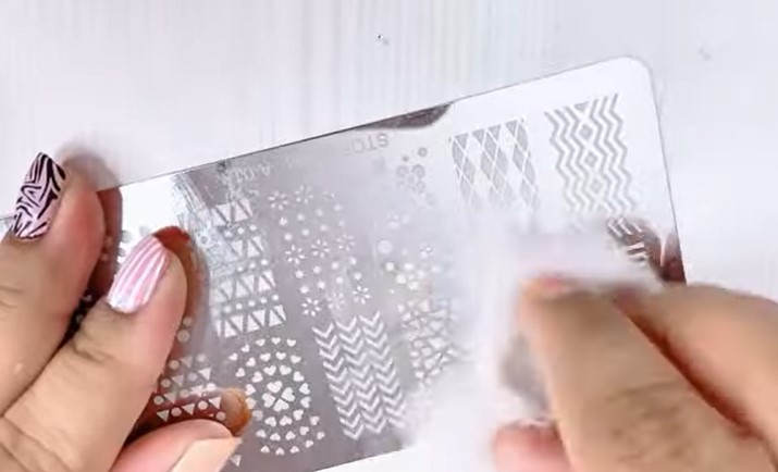Stamping Kits: Step 4, use acetone with a cotton pad to clean up your plate between each stamping
